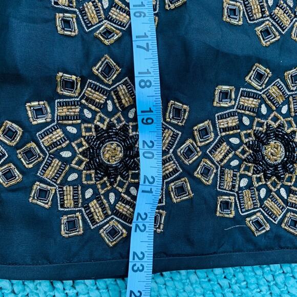 BLACK SILK BEADED MEDALLION PENCIL SKIRT KORA RAE 2 - Picture 6 of 8